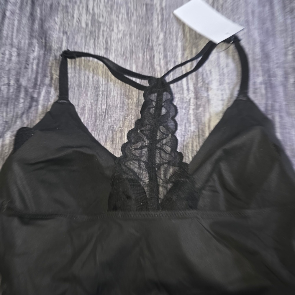 True & Co Womens Black Lace Racerback Thong Bodice Molded Cups TR32325T Small - Picture 4 of 5
